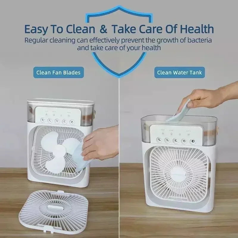 3 In 1 Portable Household Mini Air Cooler Fan with LED Night Light