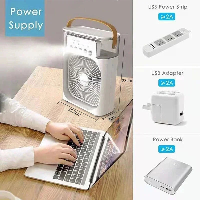 3 In 1 Portable Household Mini Air Cooler Fan with LED Night Light